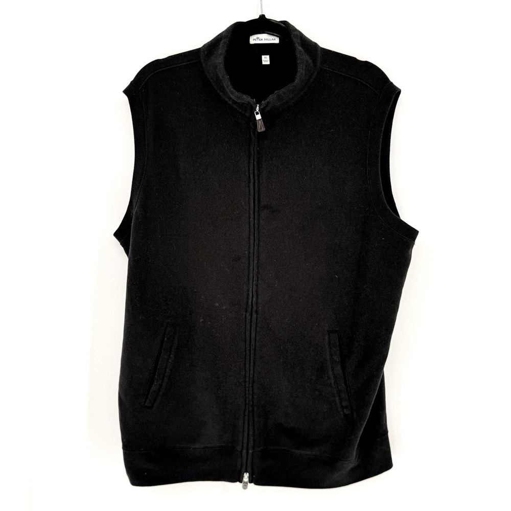 Peter Millar Mens Golf Full Zip Black Sweater Vest Size XL Luxury Preppy